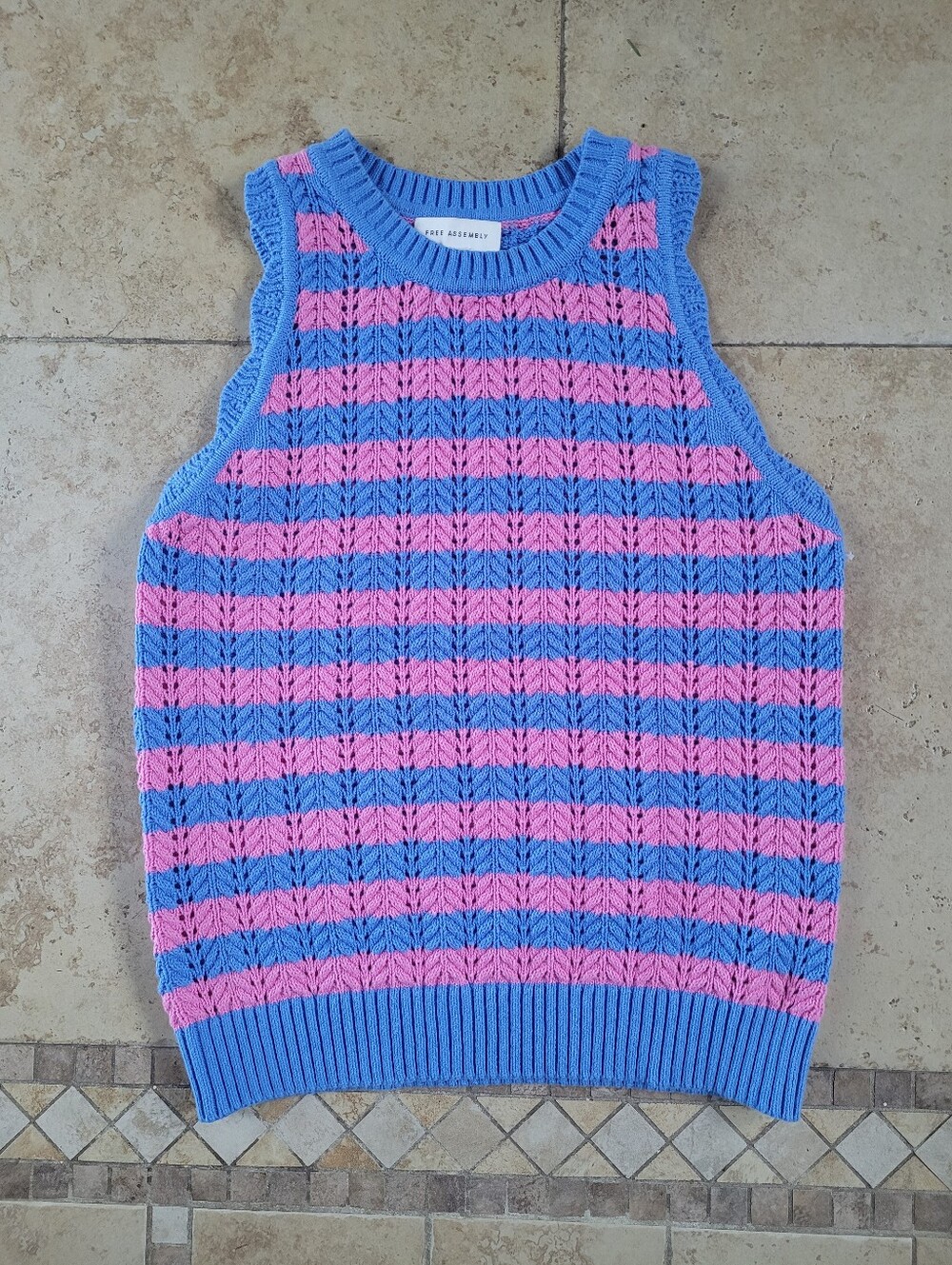 Free Assembly Striped Knit Sleeveless Sweater Vest - Blue & Pink